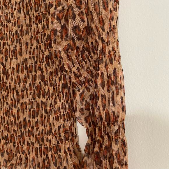 Free People Hello There Mesh Smocked Top Leopard Size Small - Picture 8 of 12